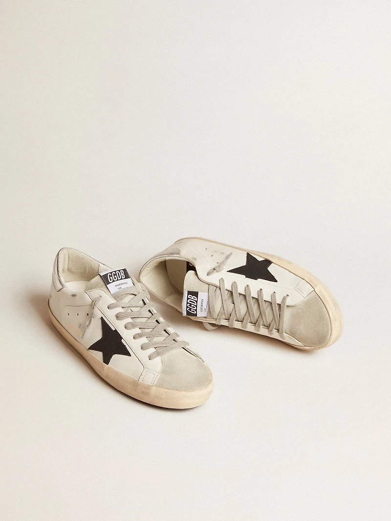 Men's Super-Star white leather with black nubuck star and silver metallic heel tab