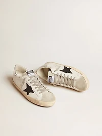 Men's Super-Star white leather with black nubuck star and silver metallic heel tab