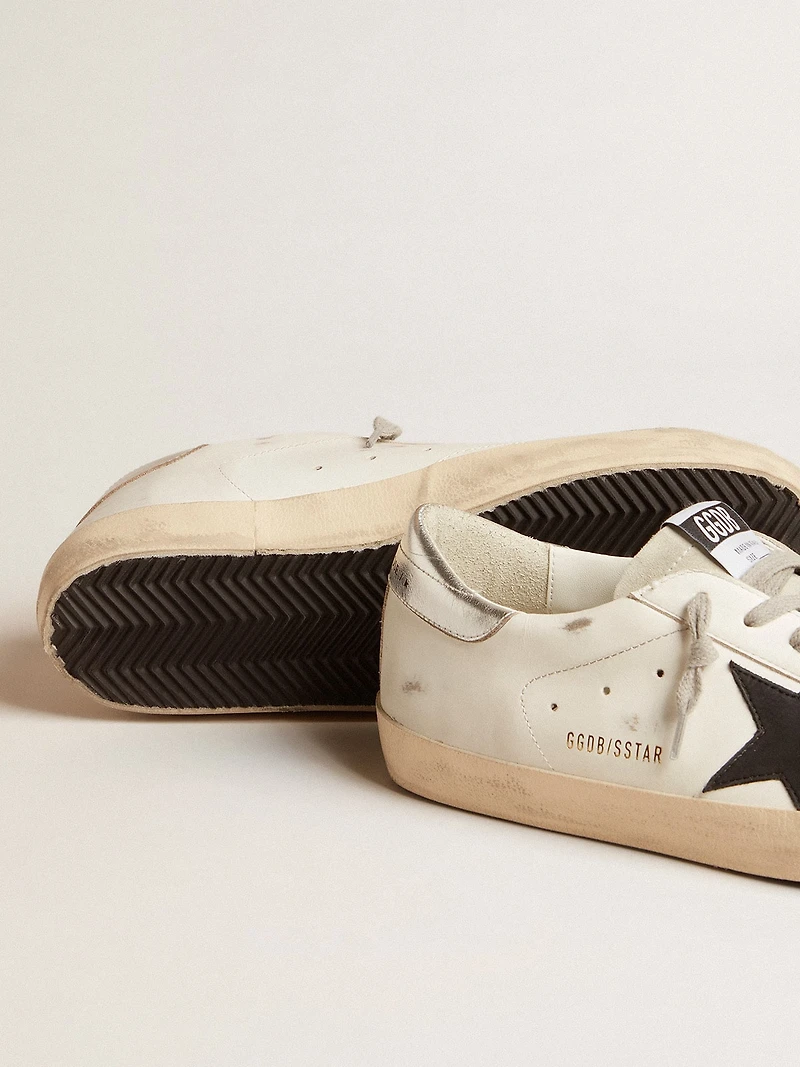 Men's Super-Star white leather with black nubuck star and silver metallic heel tab