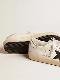 Men's Super-Star white leather with black nubuck star and silver metallic heel tab