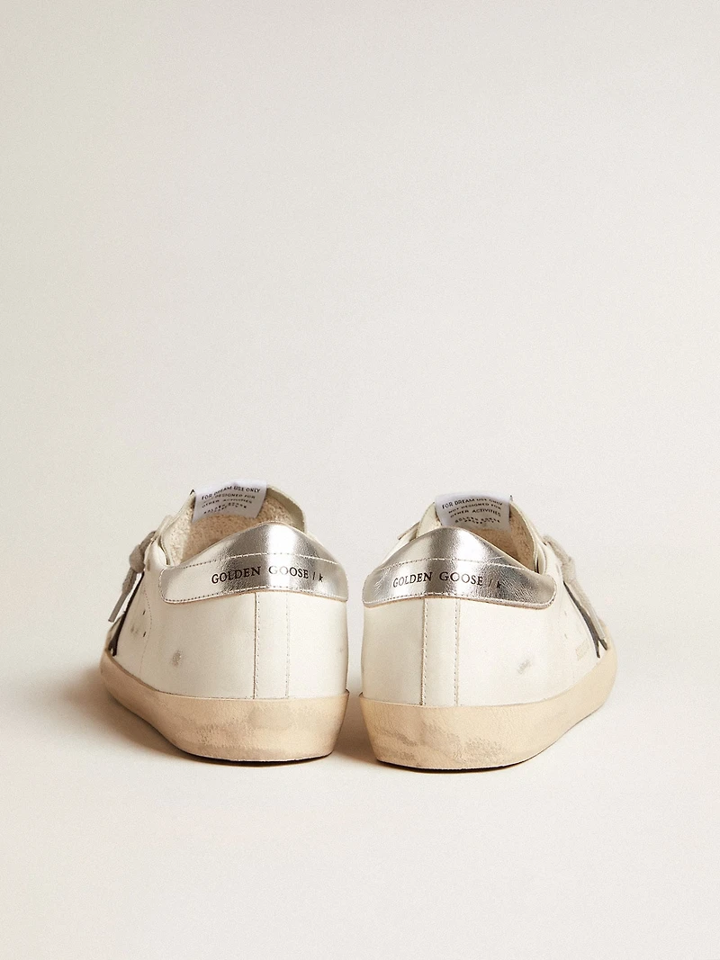 Men's Super-Star white leather with black nubuck star and silver metallic heel tab