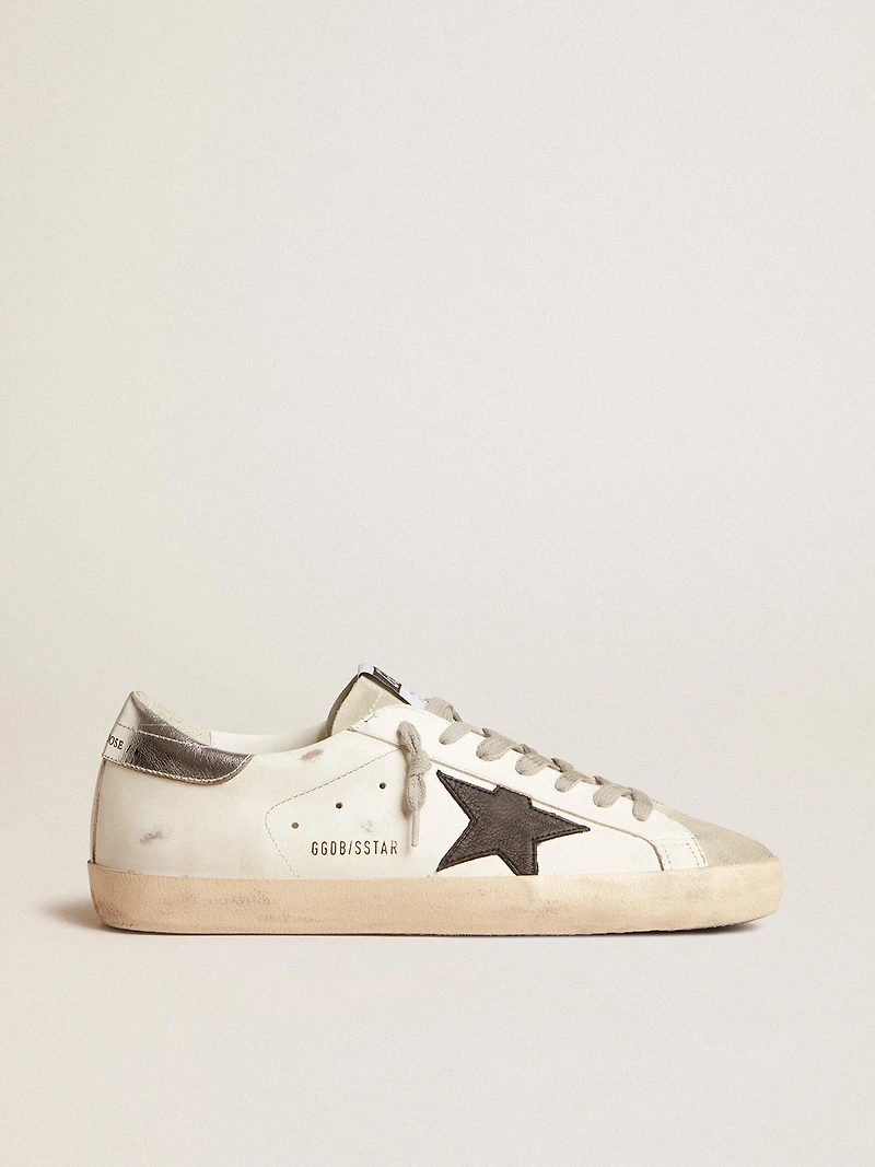 Men's Super-Star white leather with black nubuck star and silver metallic heel tab