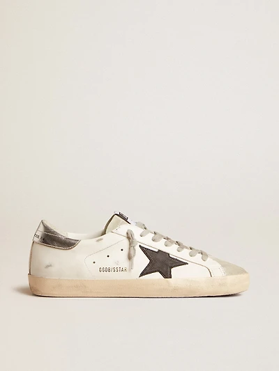 Men's Super-Star white leather with black nubuck star and silver metallic heel tab