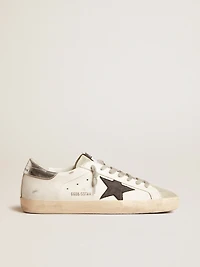 Men's Super-Star white leather with black nubuck star and silver metallic heel tab