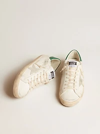 Super-Star white leather with ice-gray suede star and green heel tab