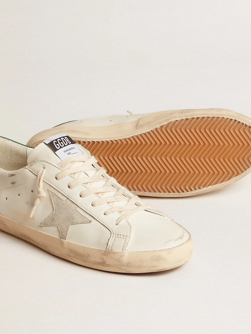Super-Star white leather with ice-gray suede star and green heel tab
