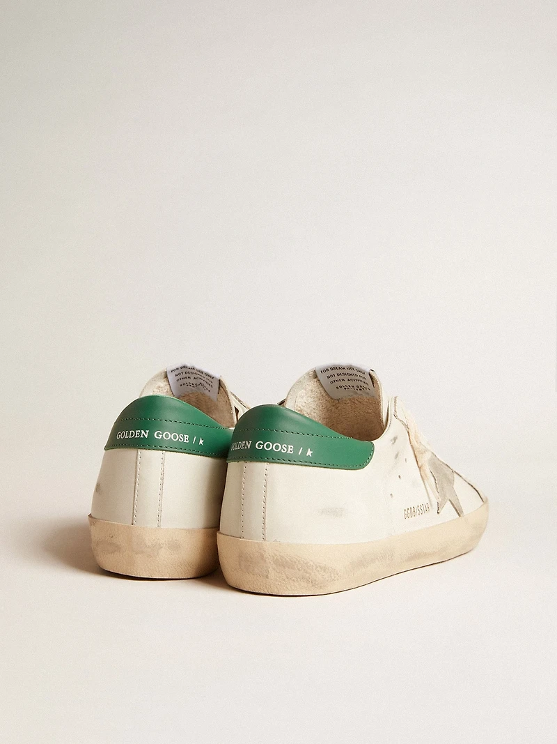Super-Star white leather with ice-gray suede star and green heel tab
