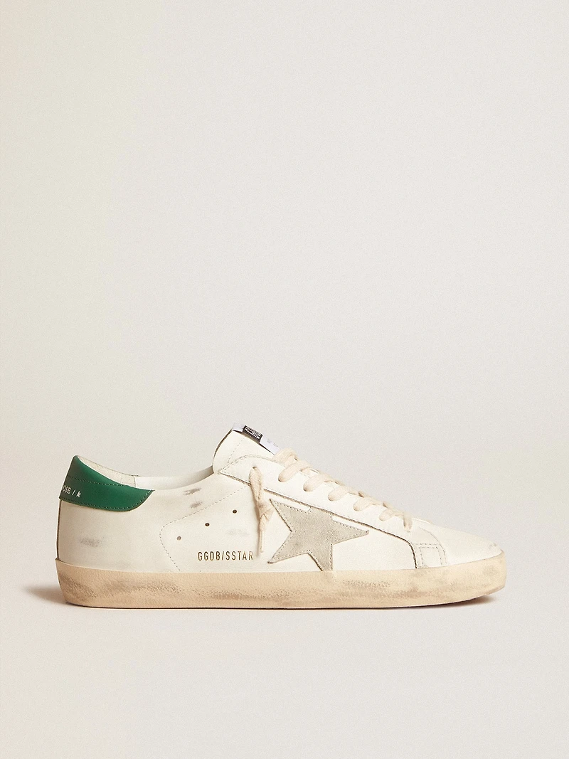 Super-Star white leather with ice-gray suede star and green heel tab