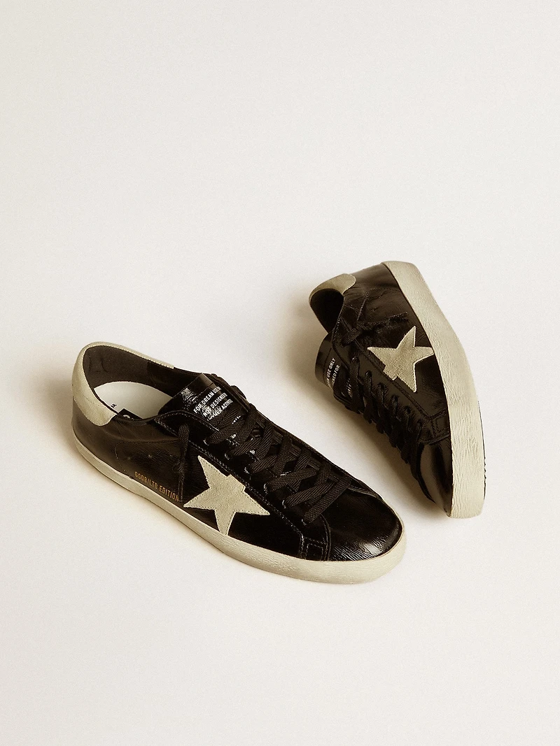 Men's Super-Star LTD black patent leather with suede star and heel tab