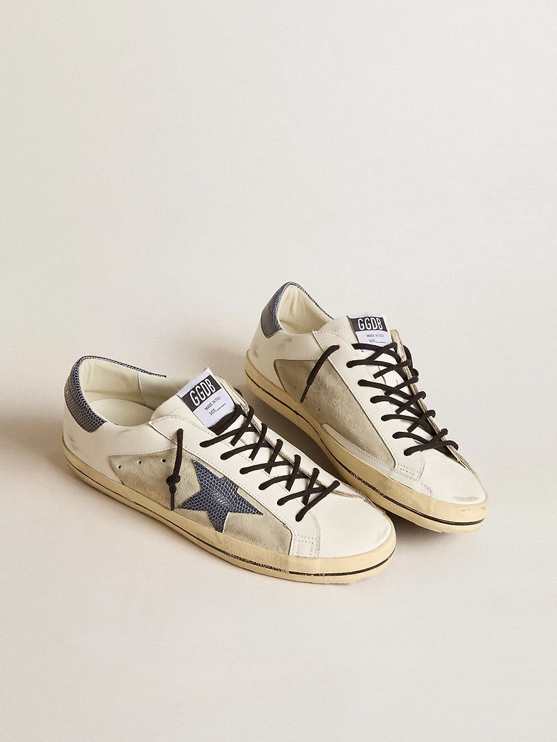 Men's Super-Star leather and suede with blue lizard-print star