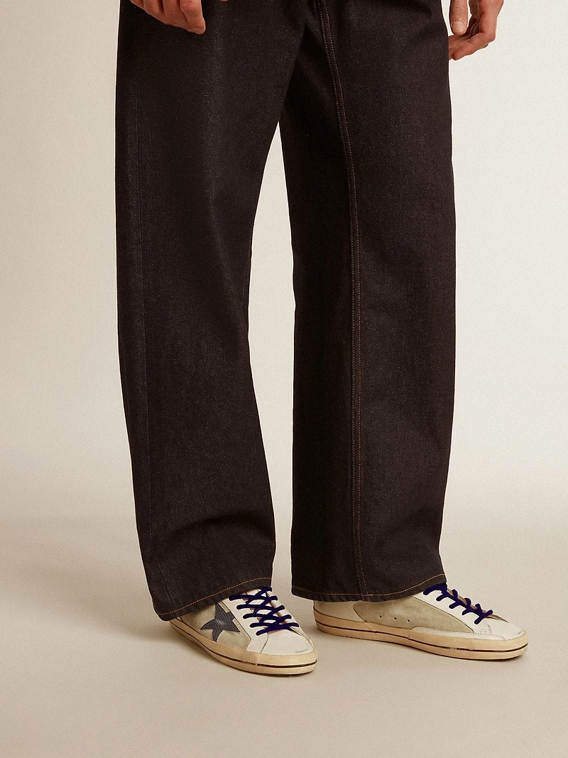 Men's Super-Star leather and suede with blue lizard-print star