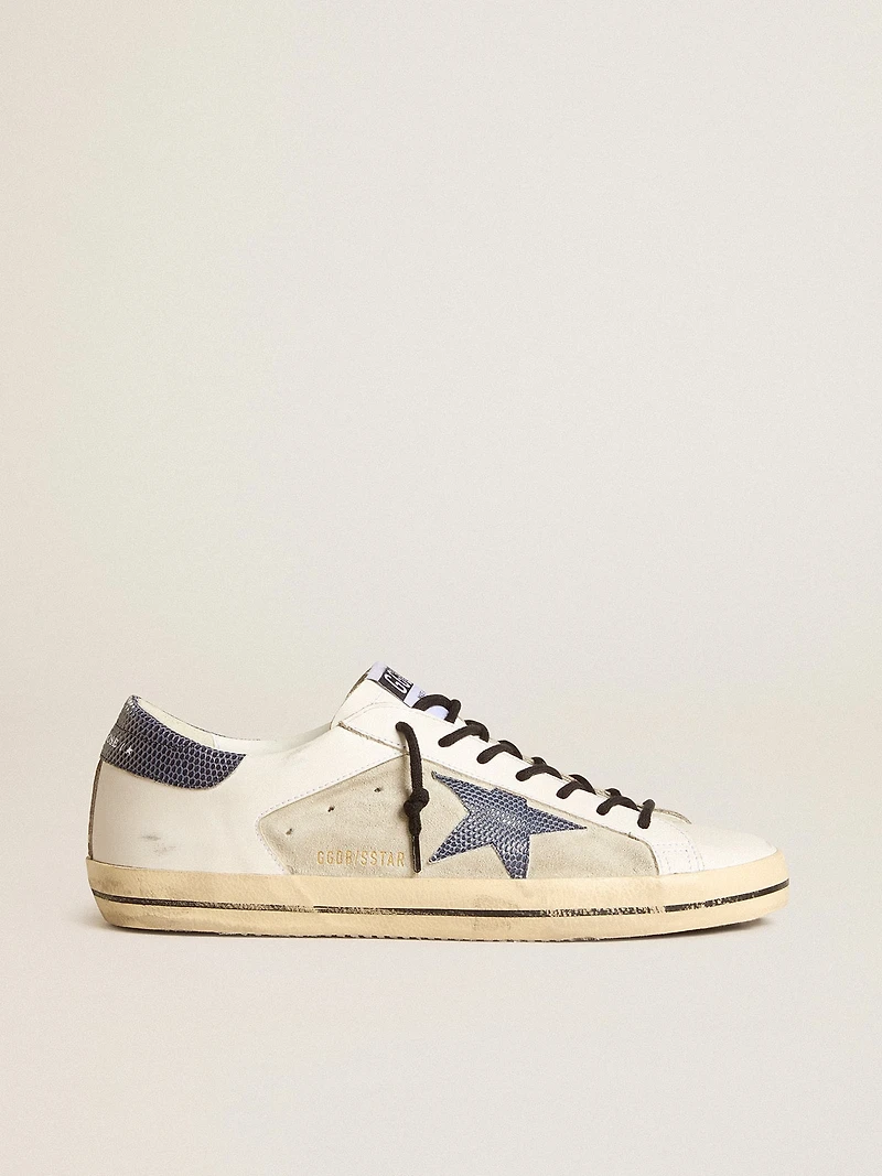 Men's Super-Star leather and suede with blue lizard-print star