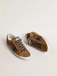 Men's Super-Star LTD tobacco-colored croc-print leather with midnight blue star and heel tab