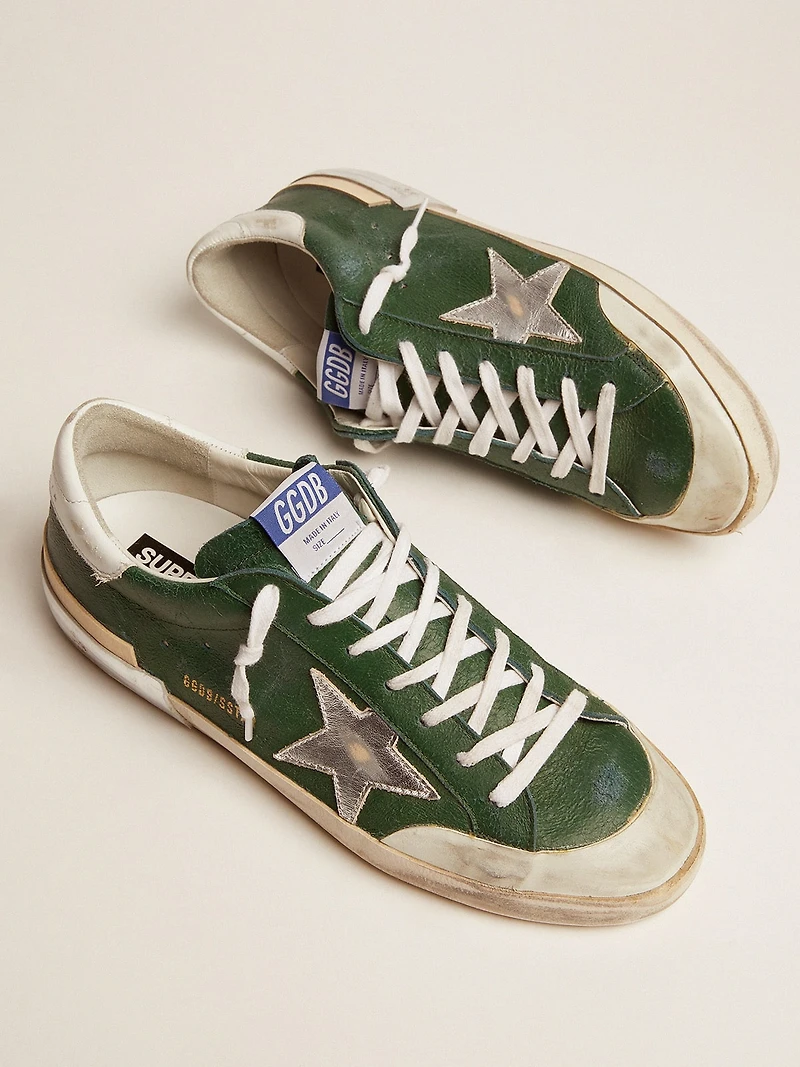 Men's Super-Star green leather and multifoxing