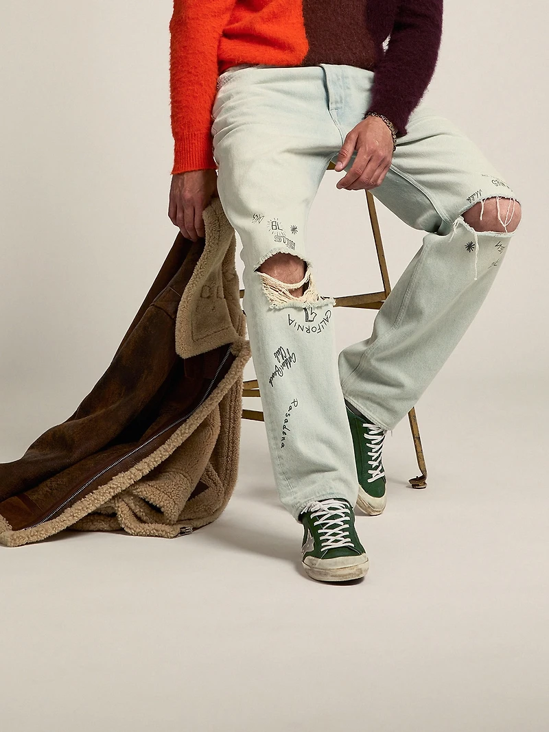 Men's Super-Star green leather and multifoxing