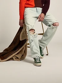 Men's Super-Star green leather and multifoxing