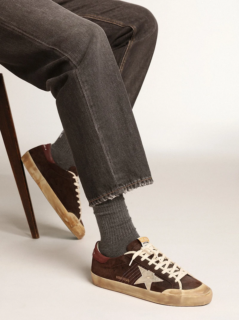 Men's Super-Star Penstar brown suede with a platinum star