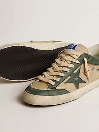 Men's Super-Star LTD cream mesh and green nappa with star
