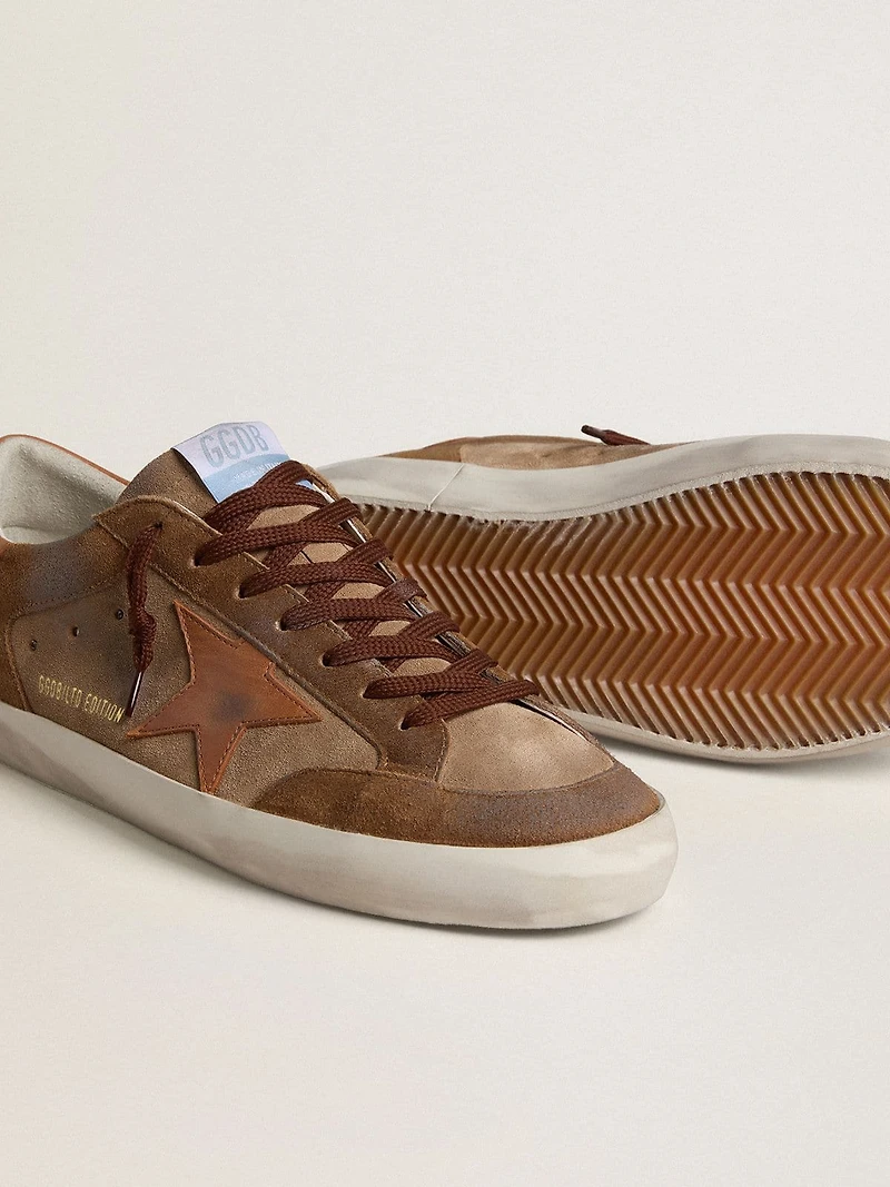 Men's Super-Star brown suede with tan leather star and heel tab