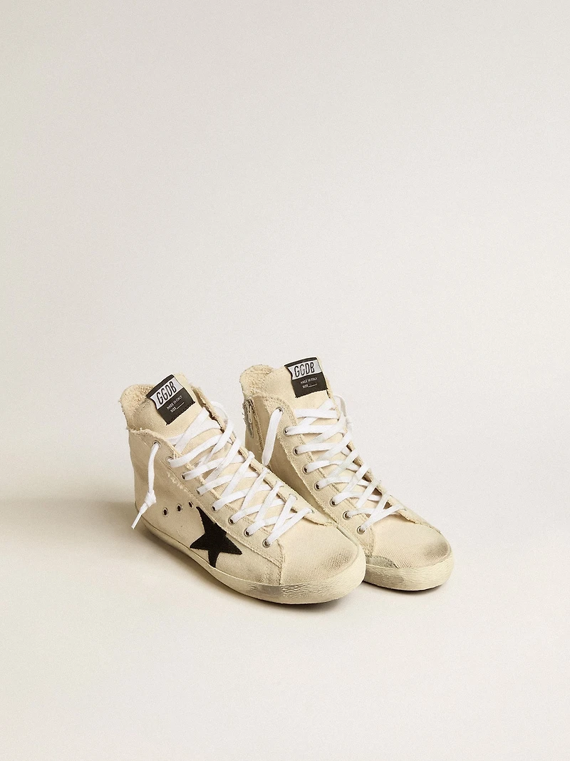 Francy Penstar in canvas with black suede star and leather heel tab