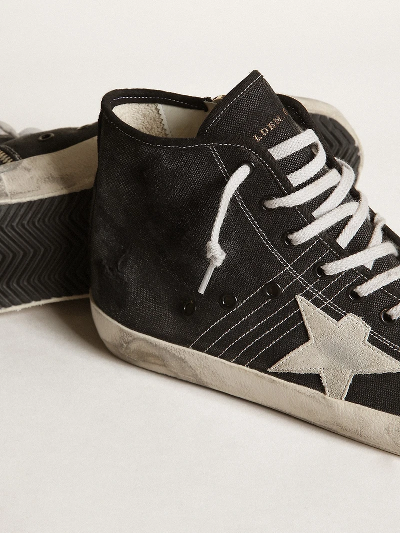 Francy Penstar in black canvas with white suede star and black suede heel tab