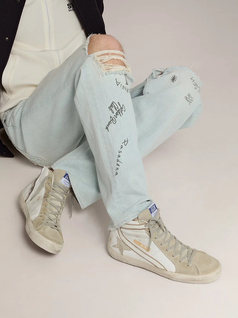 Men's Slide leather with suede details