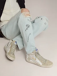 Men's Slide leather with suede details