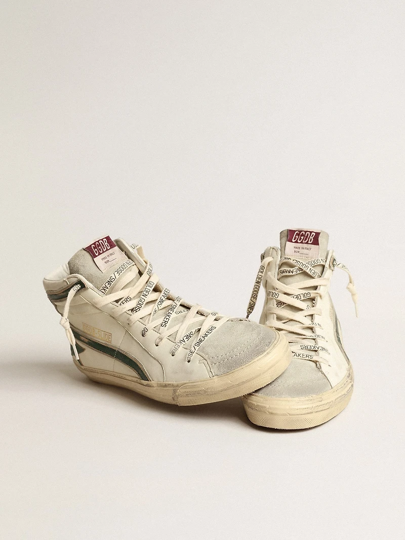 Slide beige nappa with green laminated leather star and flash