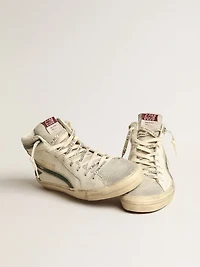 Slide beige nappa with green laminated leather star and flash