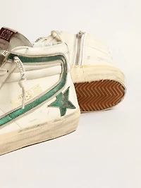 Slide beige nappa with green laminated leather star and flash