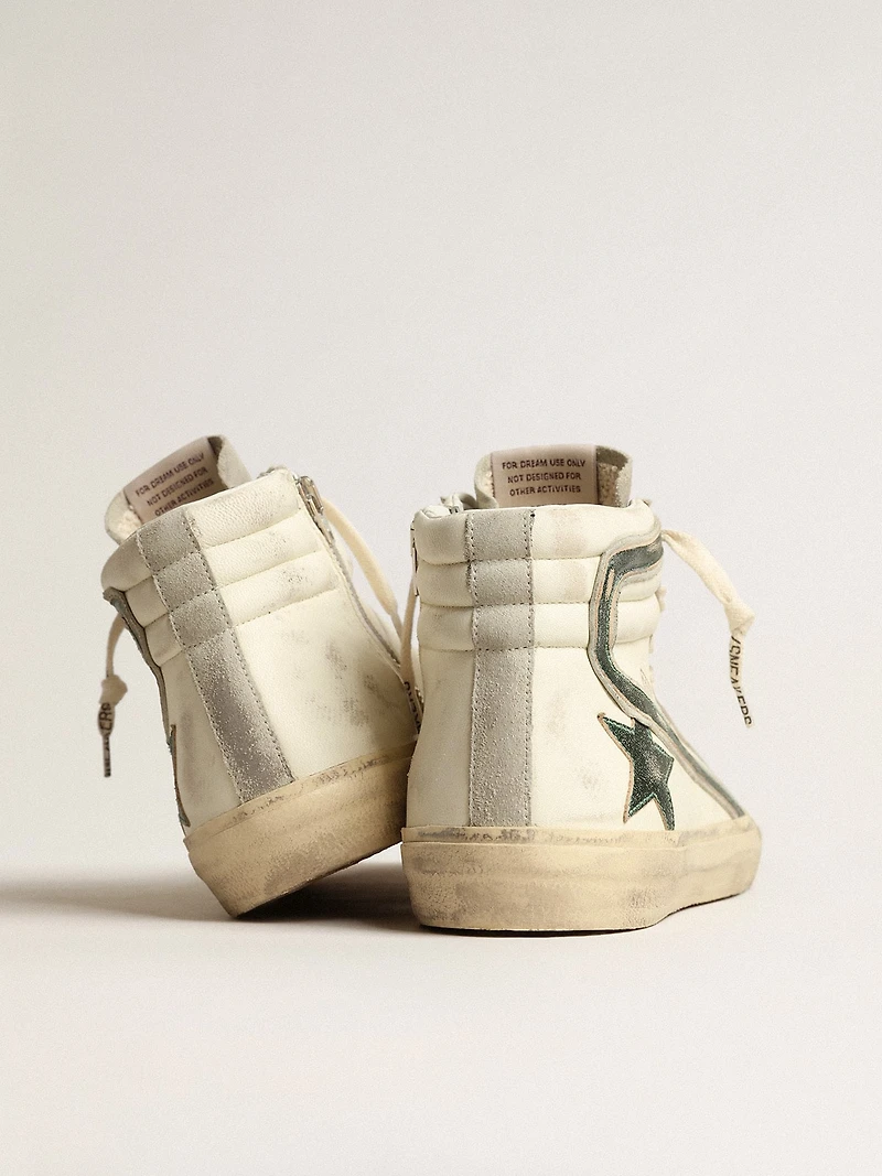 Slide beige nappa with green laminated leather star and flash