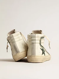 Slide beige nappa with green laminated leather star and flash