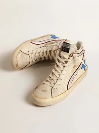 Men’s Slide with light blue leather star and metallic silver flash