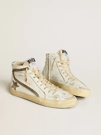 Men’s Slide LAB white leather with star and flash brown suede