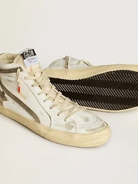 Men’s Slide LAB white leather with star and flash brown suede