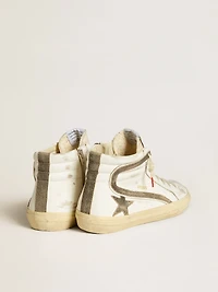 Men’s Slide LAB white leather with star and flash brown suede
