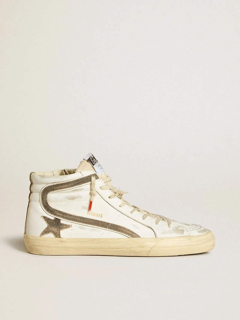 Men’s Slide LAB white leather with star and flash brown suede