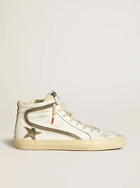 Men’s Slide LAB white leather with star and flash brown suede