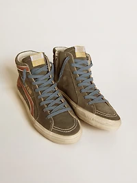 Men's Slide gray suede with brown nubuck star and flash