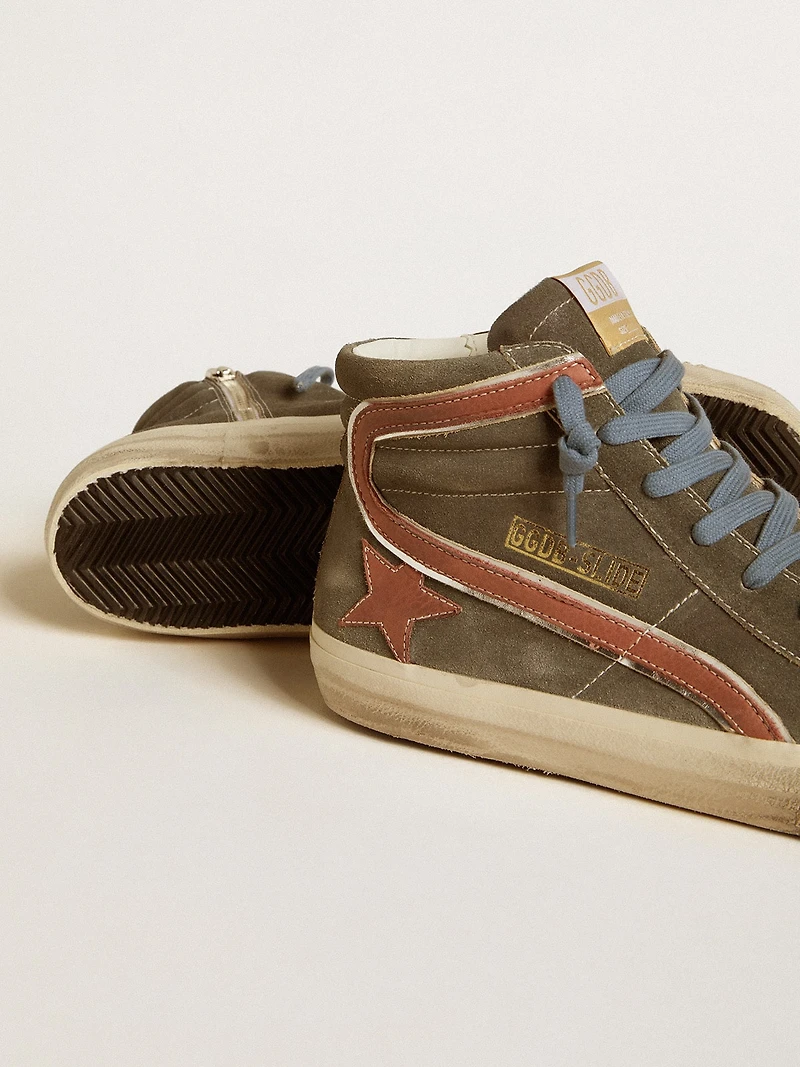Men's Slide gray suede with brown nubuck star and flash