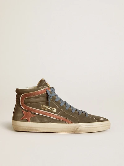 Men's Slide gray suede with brown nubuck star and flash