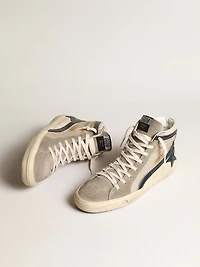 Slide beige mesh and nylon with blue leather star flash