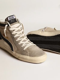 Slide beige mesh and nylon with blue leather star flash