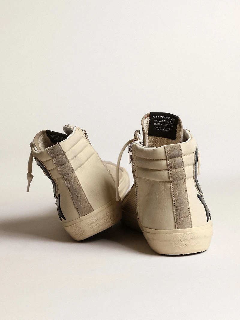 Slide beige mesh and nylon with blue leather star flash