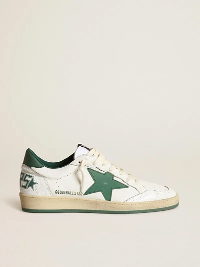 Men's Ball star white nappa leather with green and heel tab