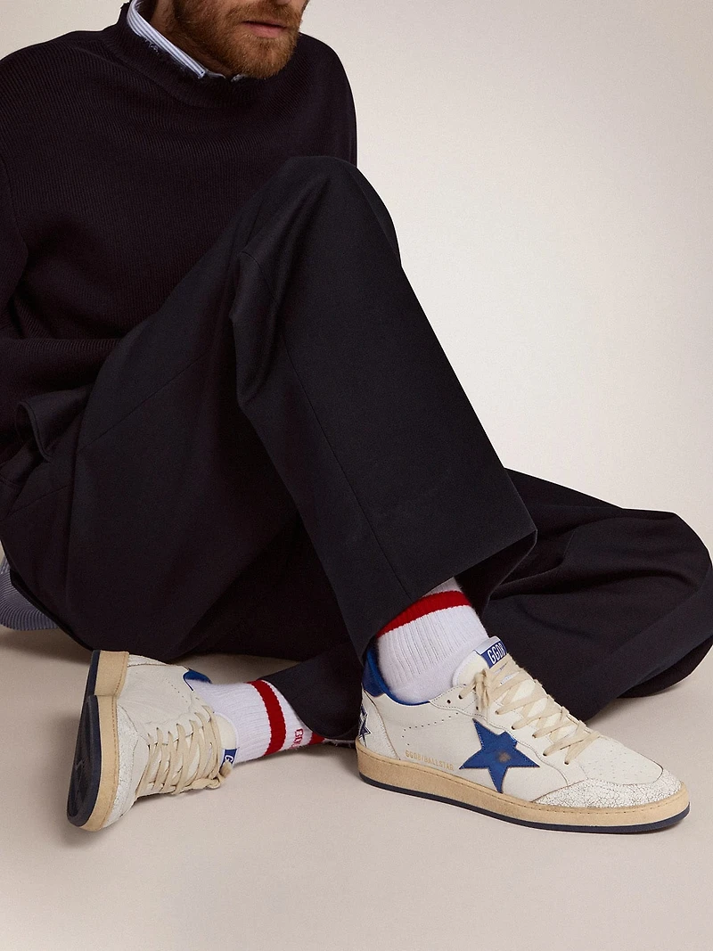 Men's Ball star white nappa with blue and heel tab