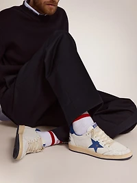 Men's Ball star white nappa with blue and heel tab