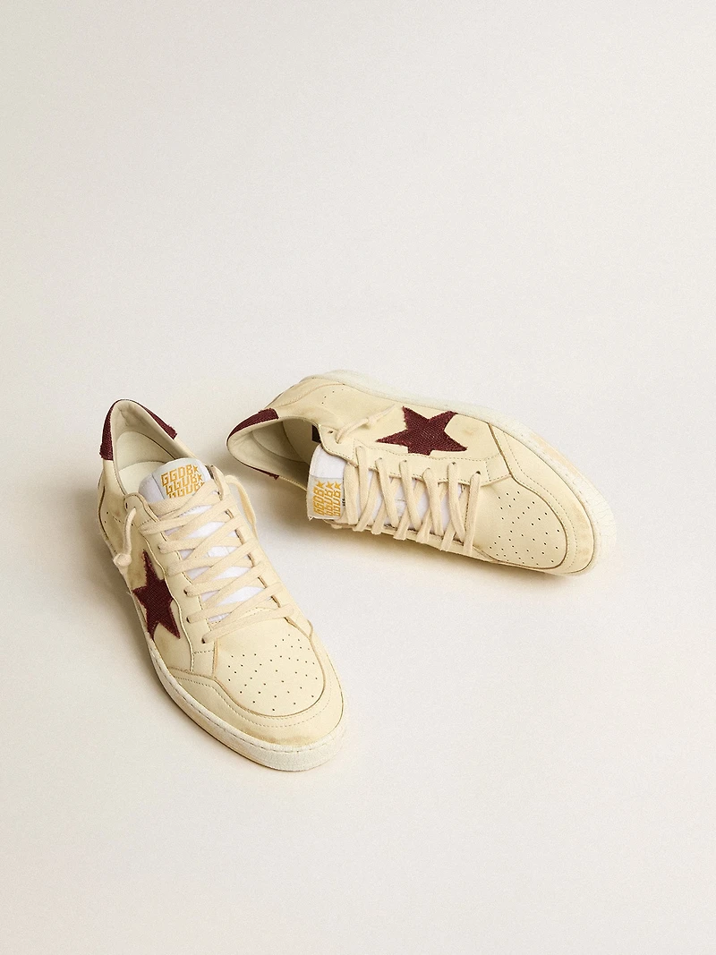 Men's Ball star beige nappa with burgundy mesh and heel tab