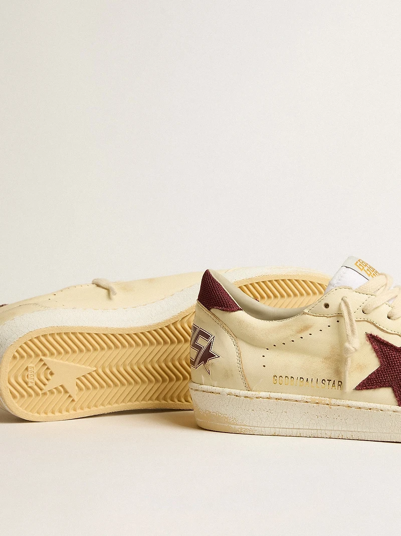 Men's Ball star beige nappa with burgundy mesh and heel tab