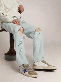 Men's Mid star with blue leather and dove-gray suede inserts